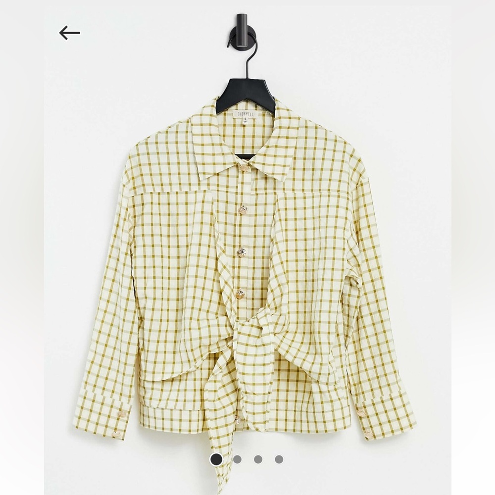 Ghospell shirt with waist tie detail in yellow-green check